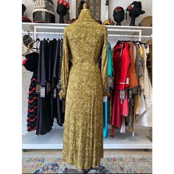 & other stories snake skin green rayon dress long sleeve tie neck nwt 1930 style - Picture 10 of 11